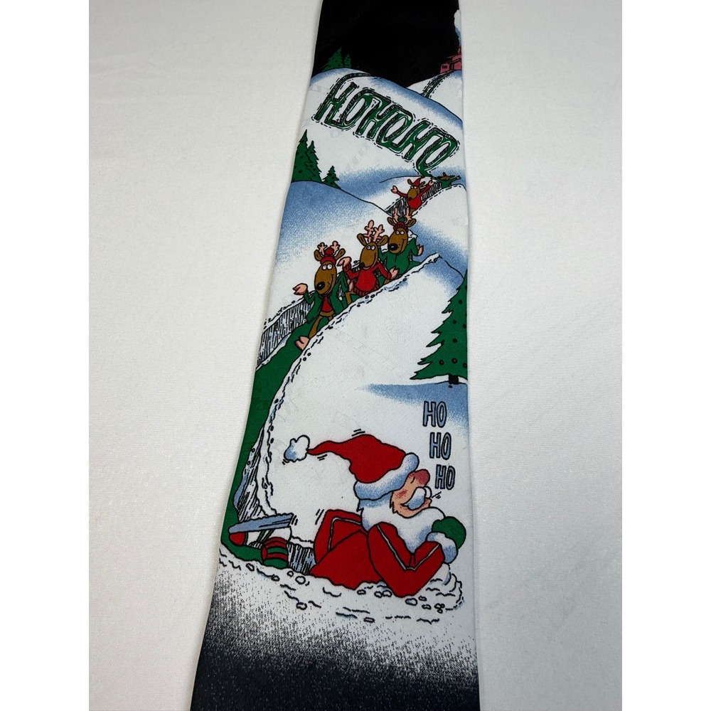 Vintage Hallmark Yule Tie Greetings Mens Christmas Santa Reindeer Black Silk Tie